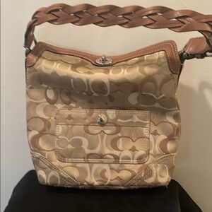 Coach Tan and Brown Signature Shoulder Bag